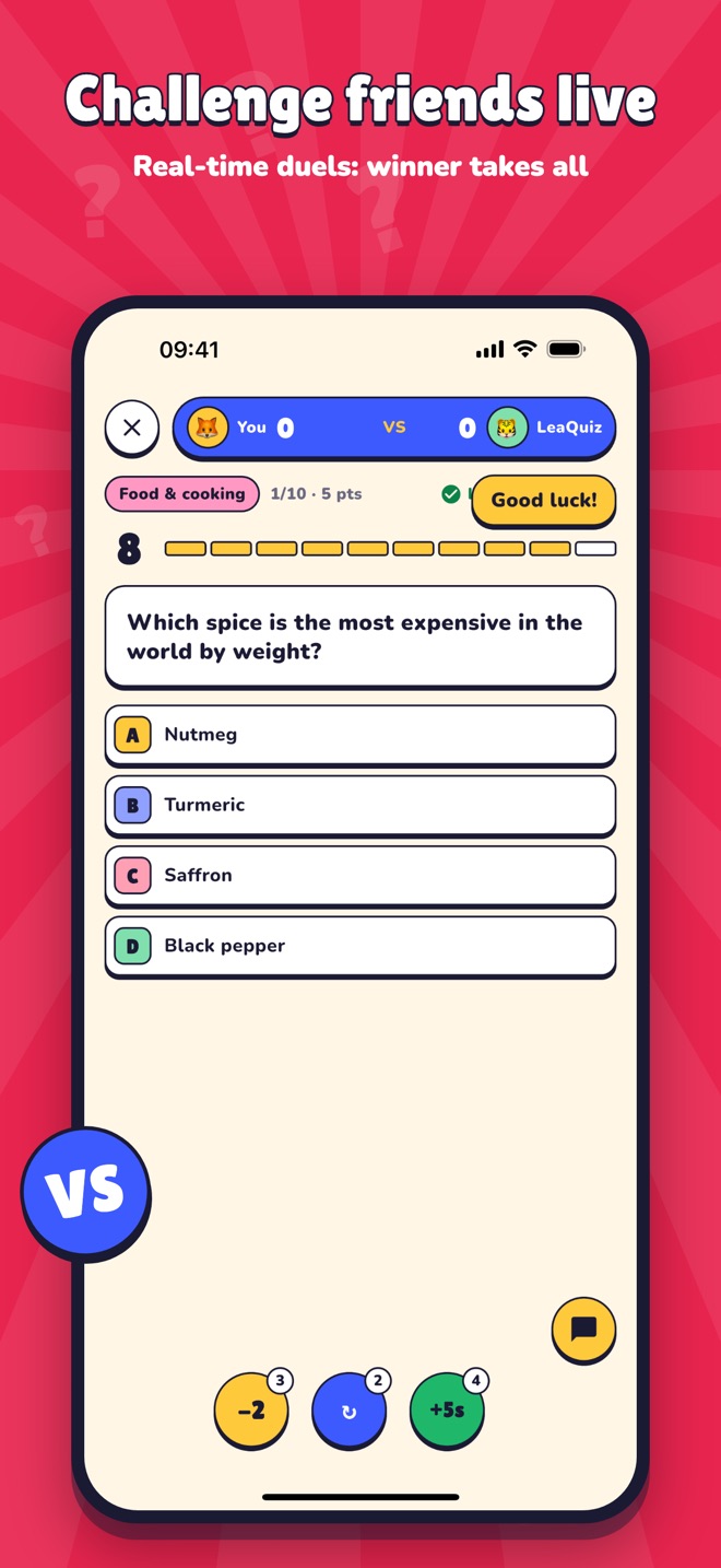 A live duel between two players on the same question